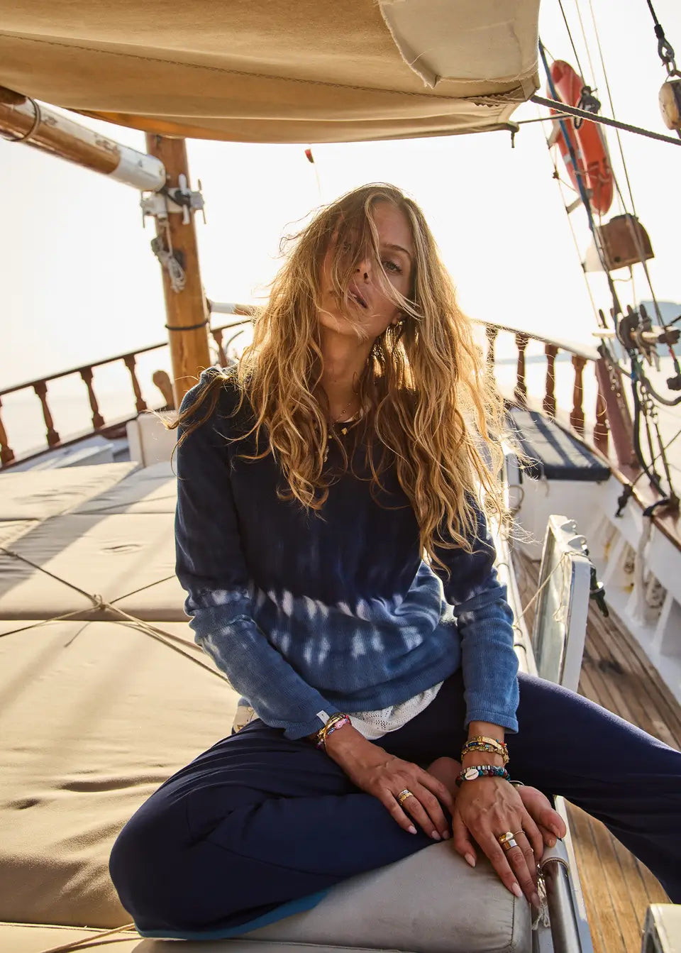 The Upside Seeker Amana long sleeve knit blue tie dye organic cotton sweater womens designer knit Australia